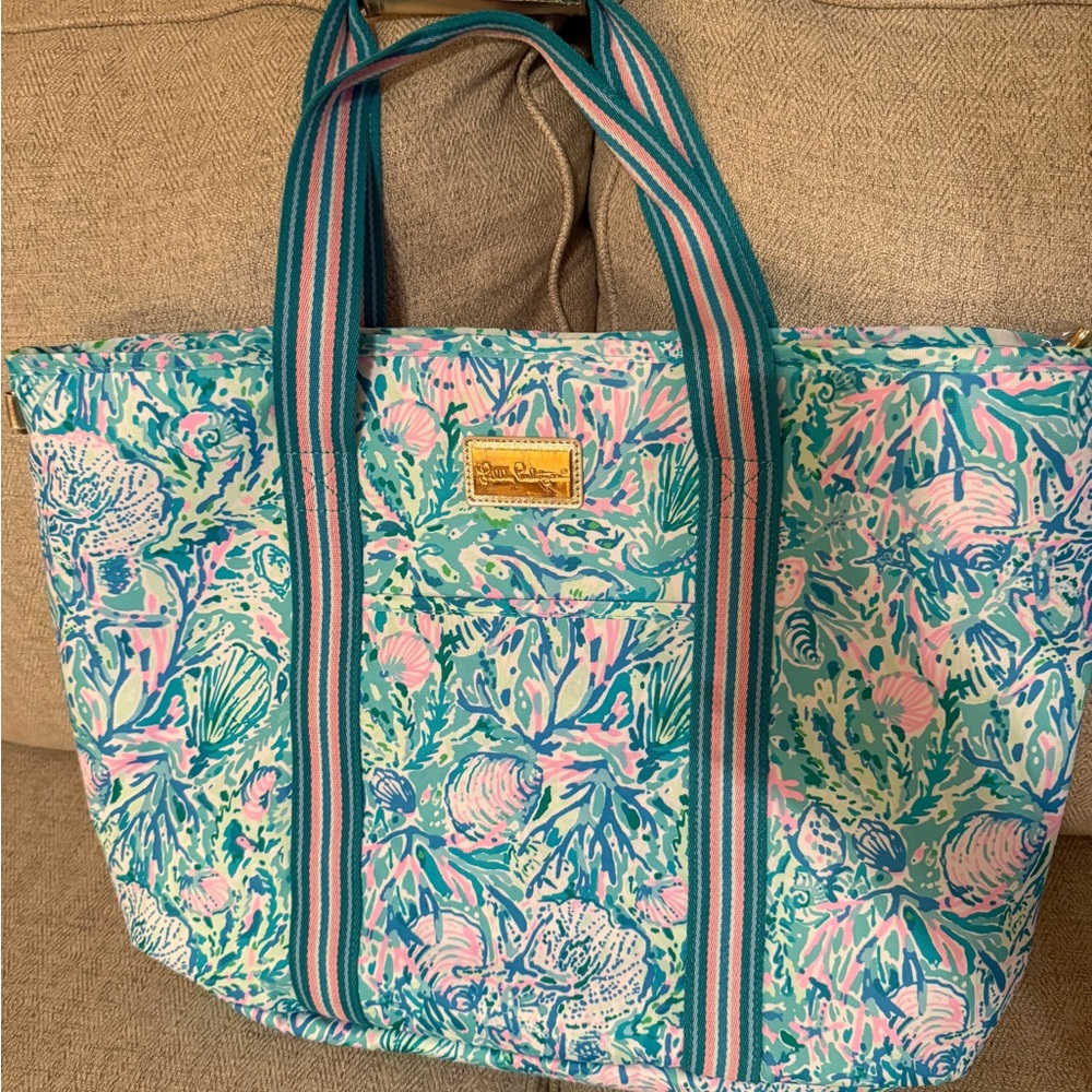 Lilly Pulitzer Tropical Floral Tote - Teal and Pink